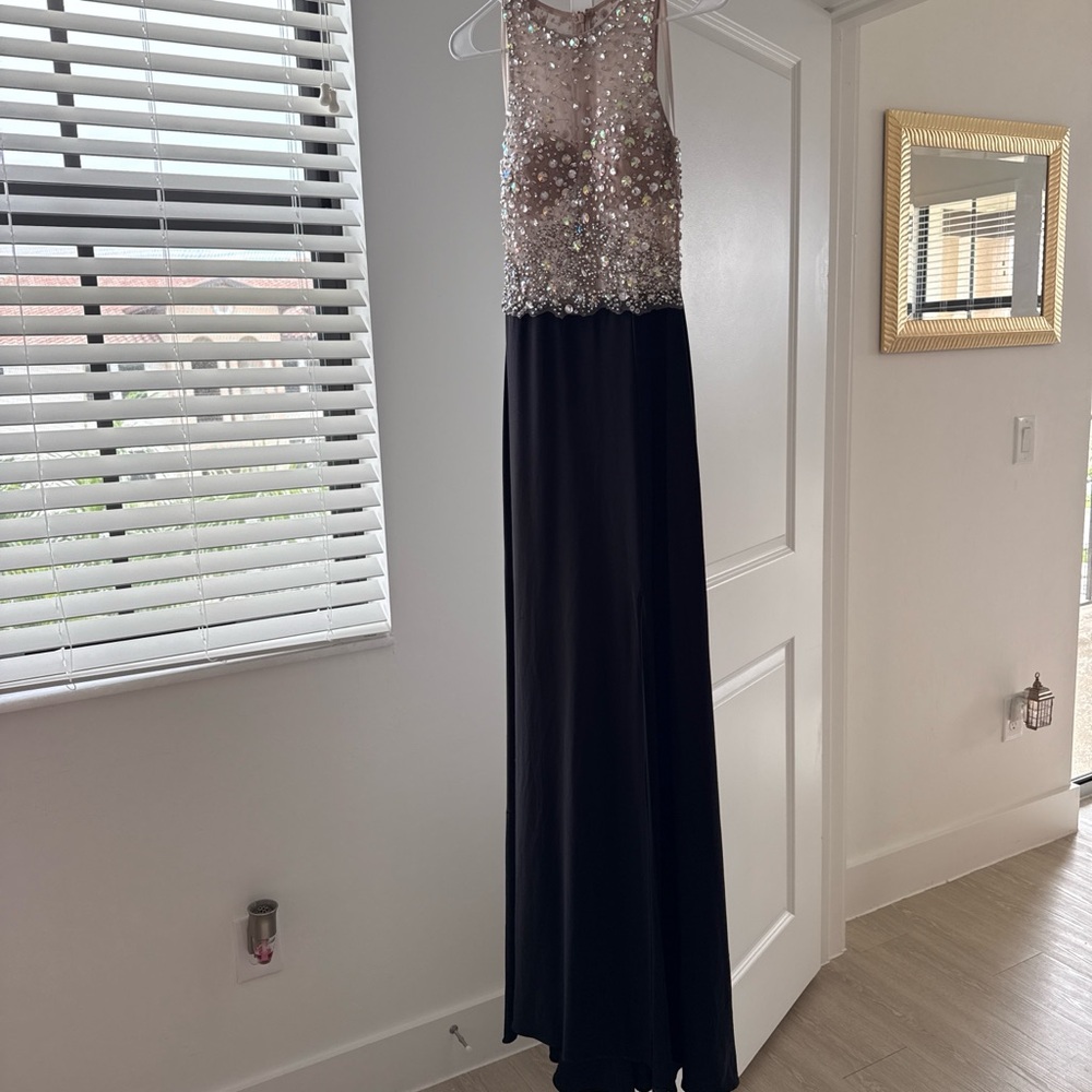 Stacy Sklar Black Gown with Silver Sequin Bodice